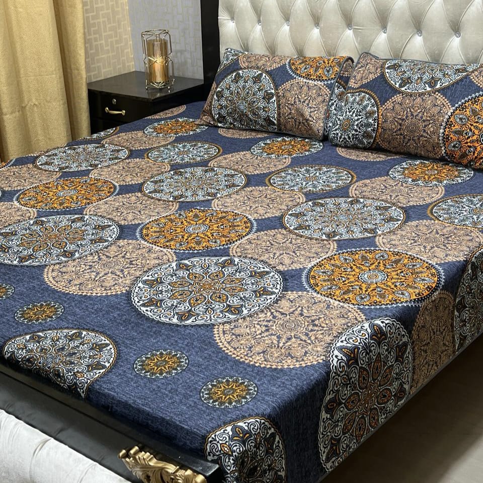 3D Leather Cotton Double Bedsheet