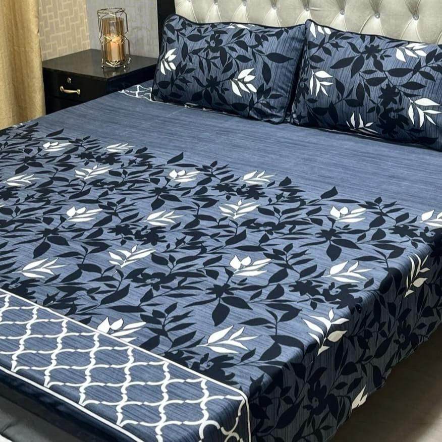 3D Leather Cotton Double Bedsheet