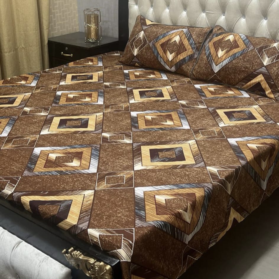 3D Leather Cotton Double Bedsheet