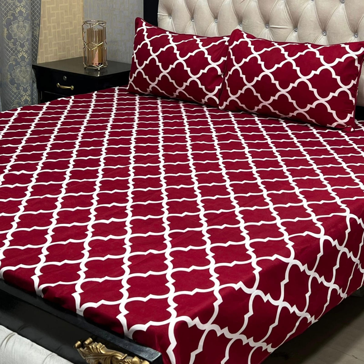 3D Leather Cotton Double Bedsheet