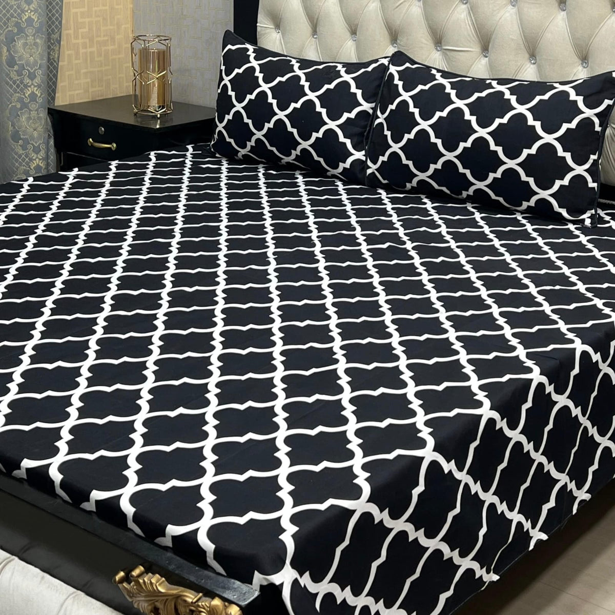 3D Leather Cotton Double Bedsheet