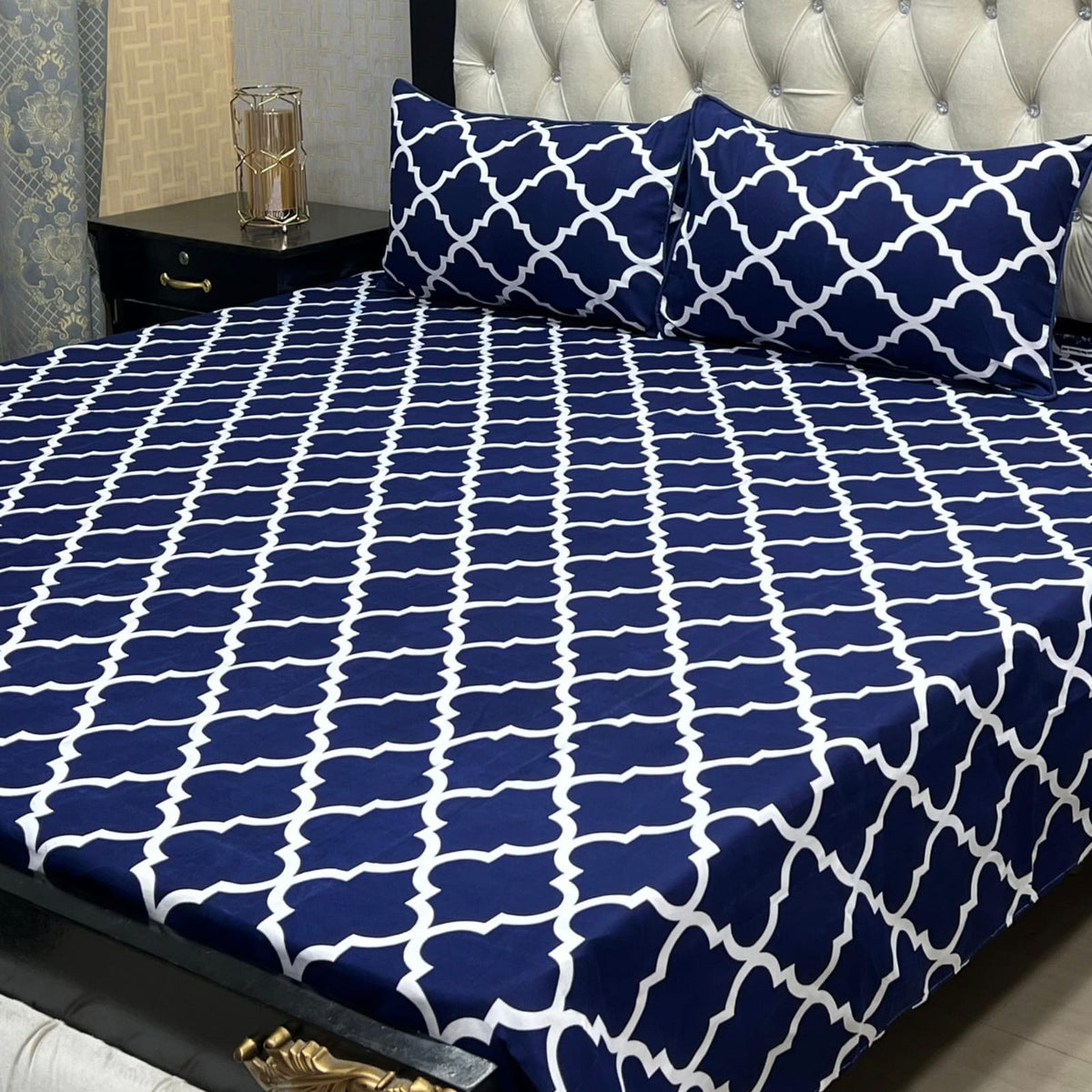 3D Leather Cotton Double Bedsheet