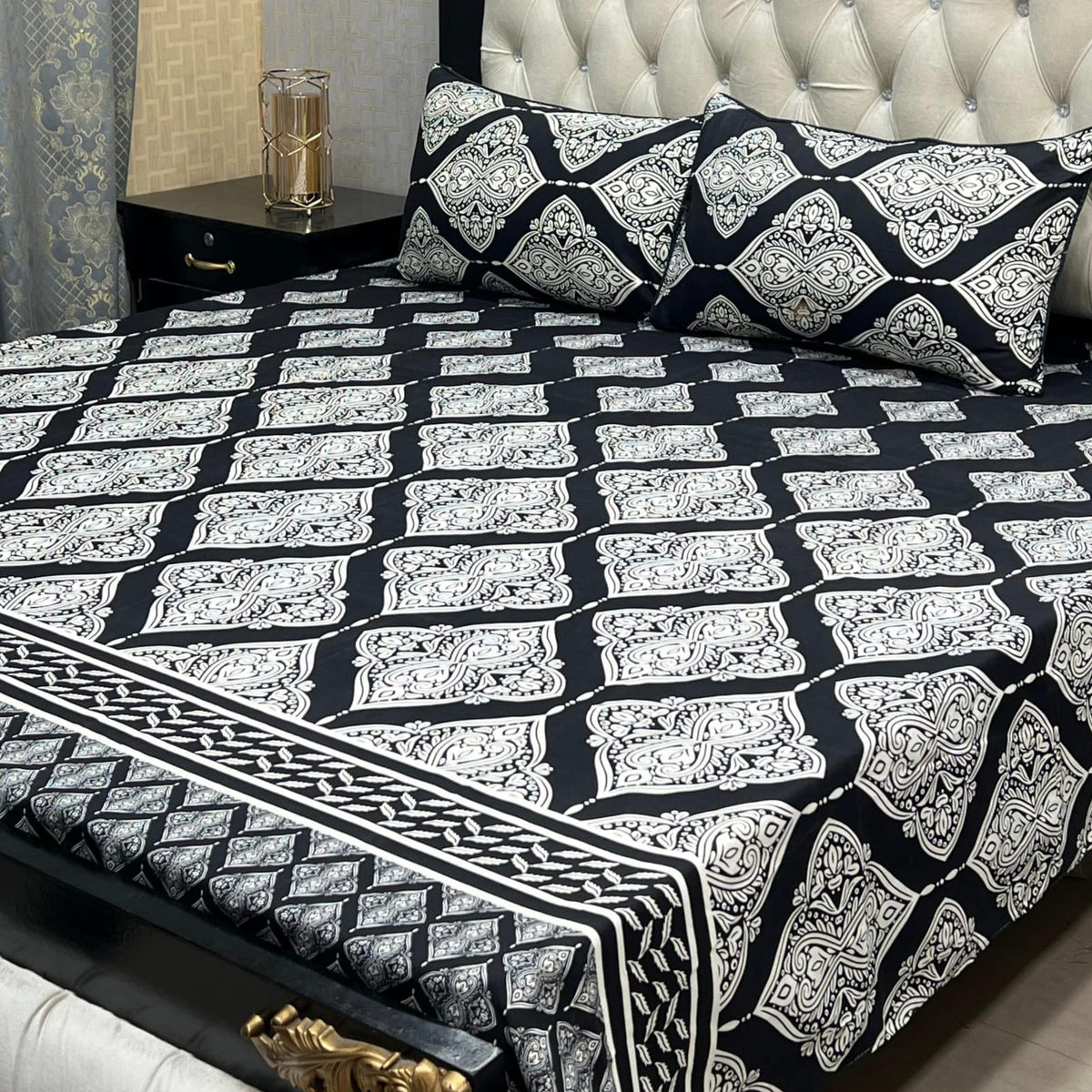 3D Leather Cotton Double Bedsheet