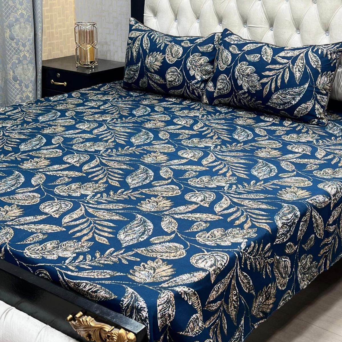 3D Leather Cotton Double Bedsheet