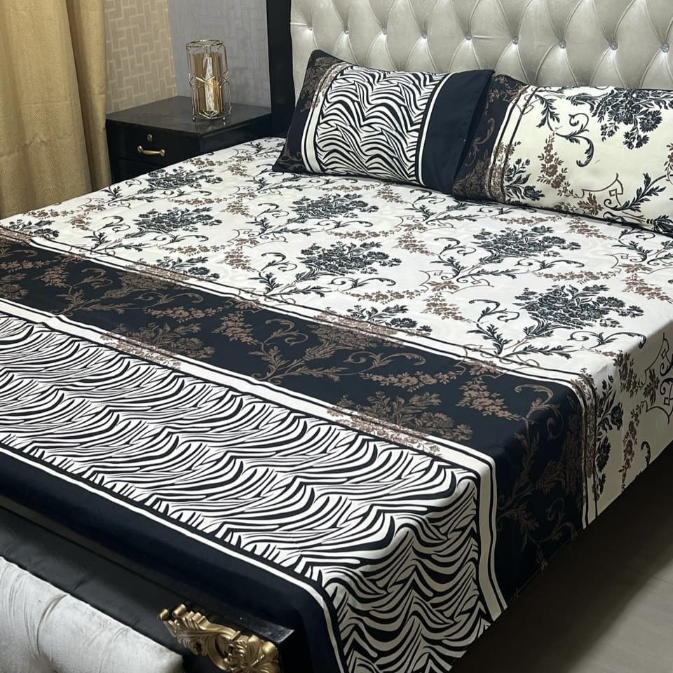 3D Leather Cotton Double Bedsheet