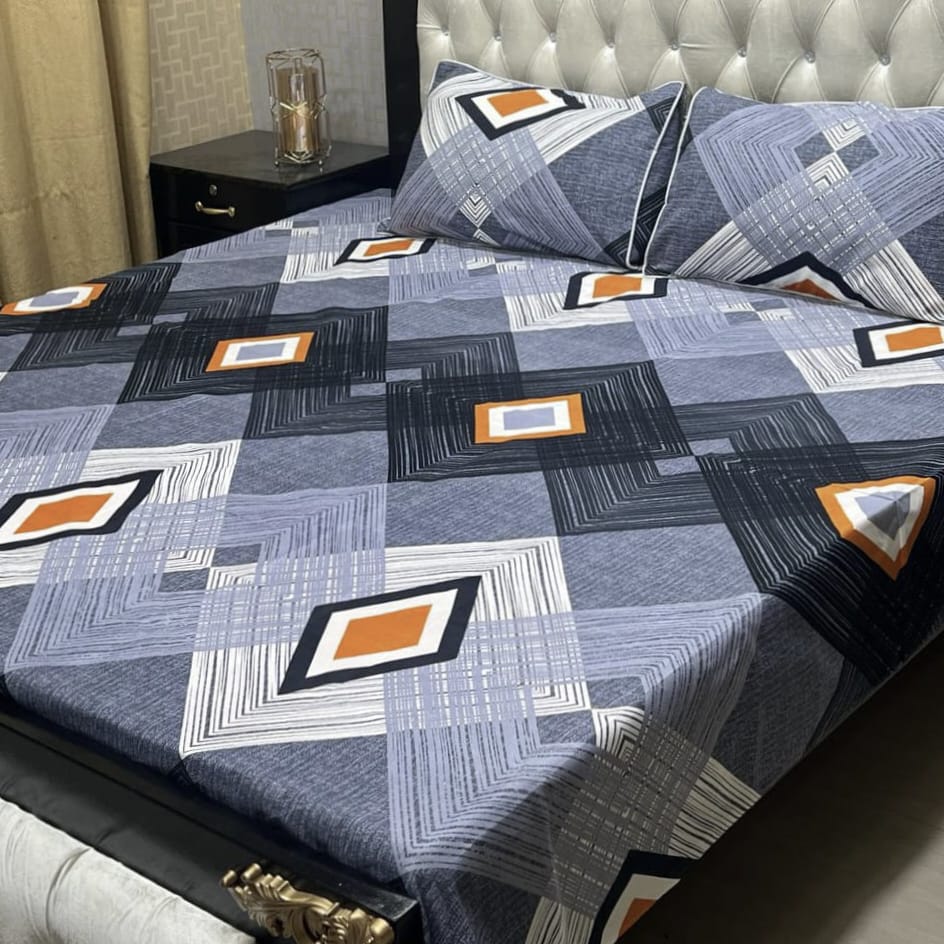3D Leather Cotton Double Bedsheet