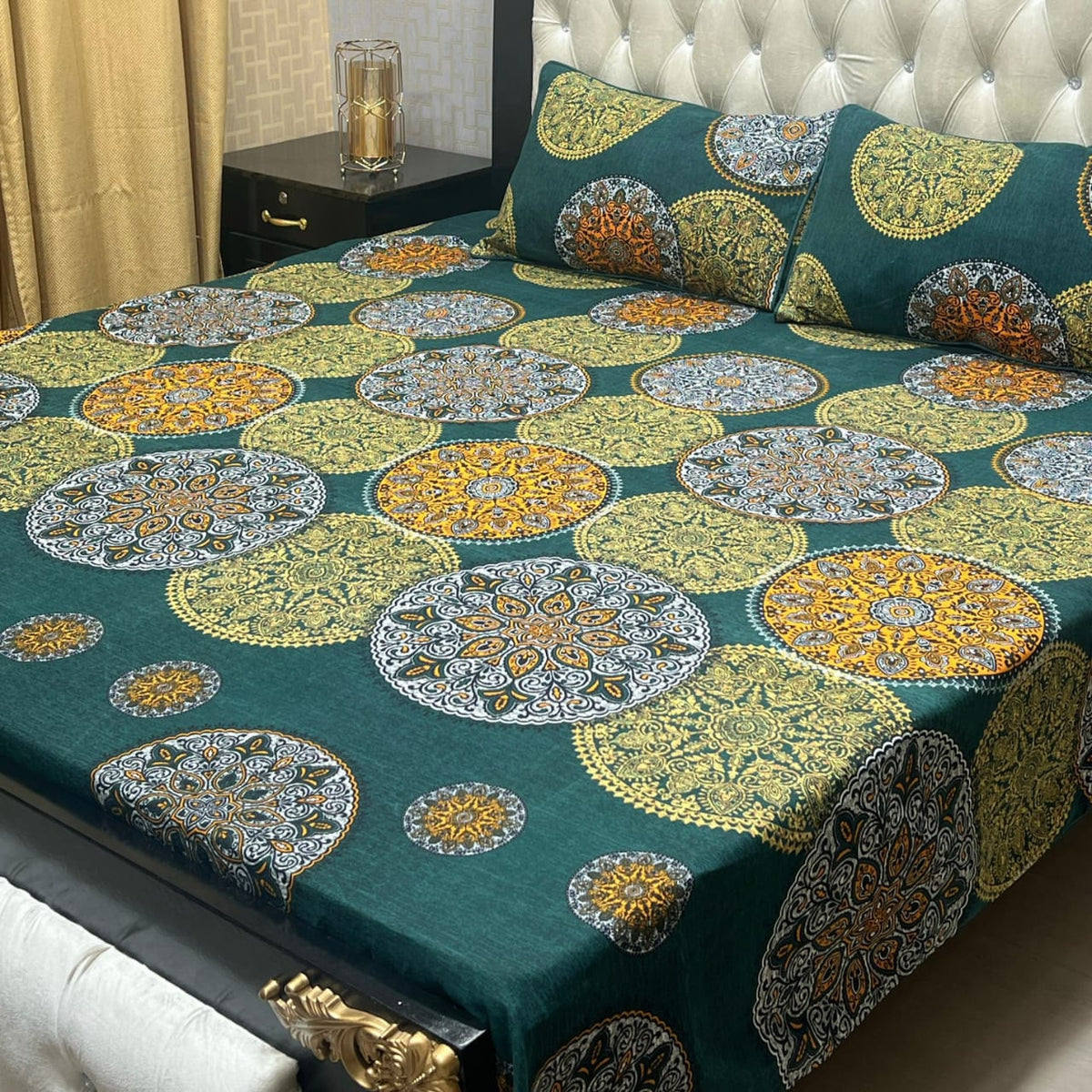 3D Leather Cotton Double Bedsheet