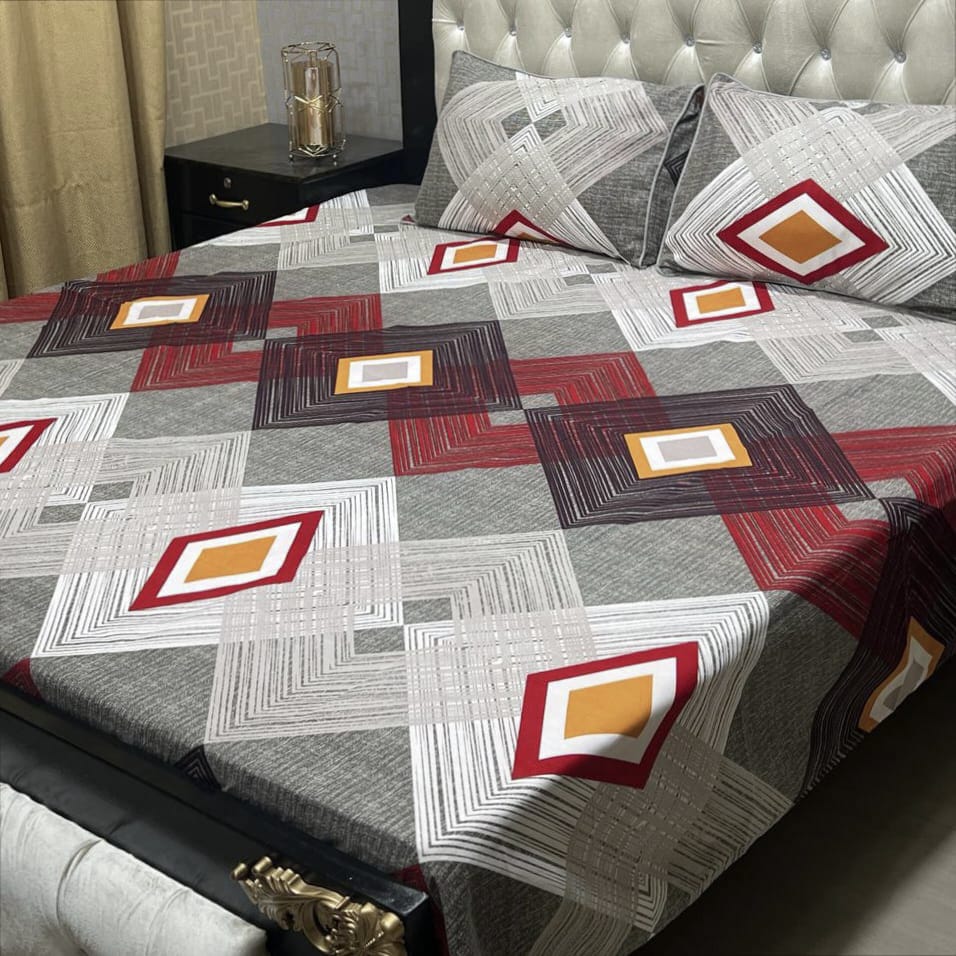 3D Leather Cotton Double Bedsheet