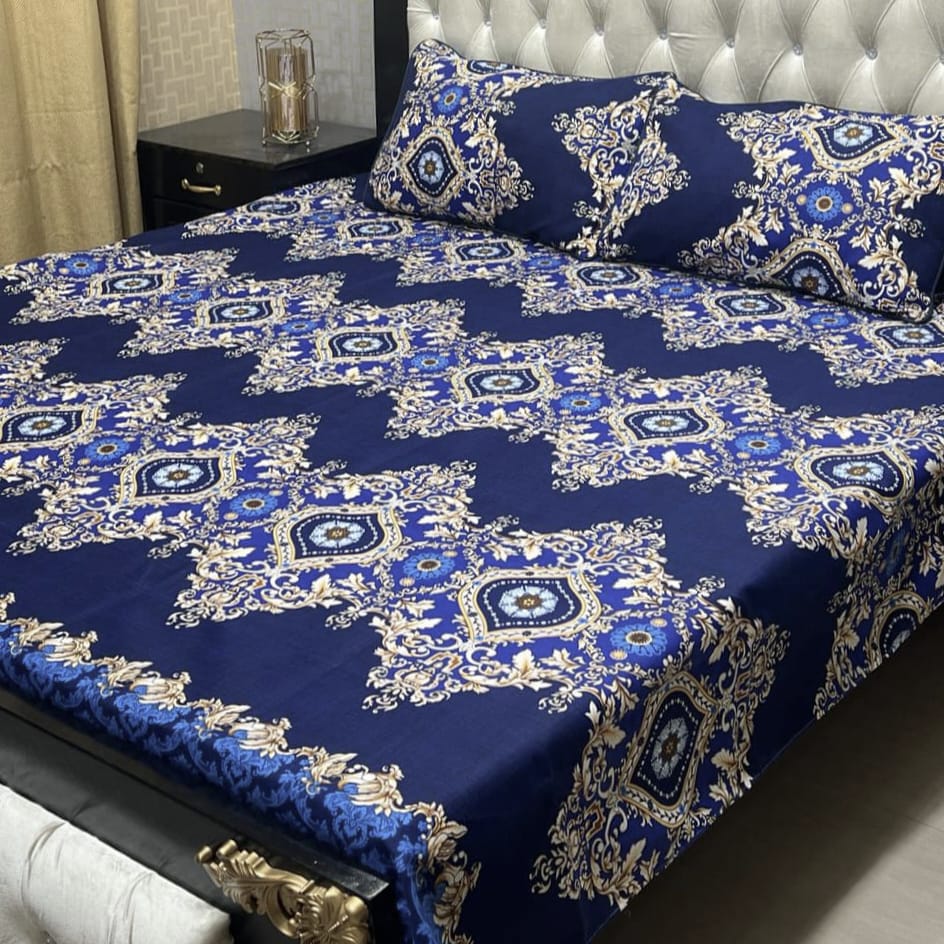 3D Leather Cotton Double Bedsheet