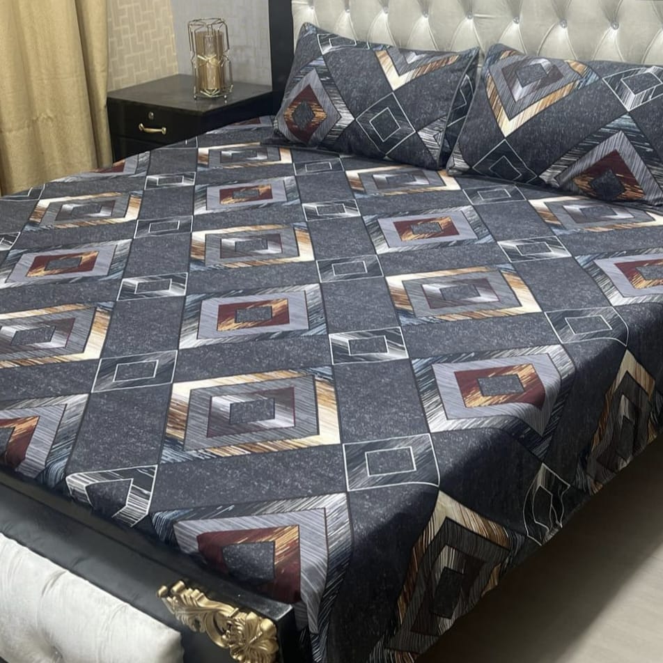 3D Leather Cotton Double Bedsheet