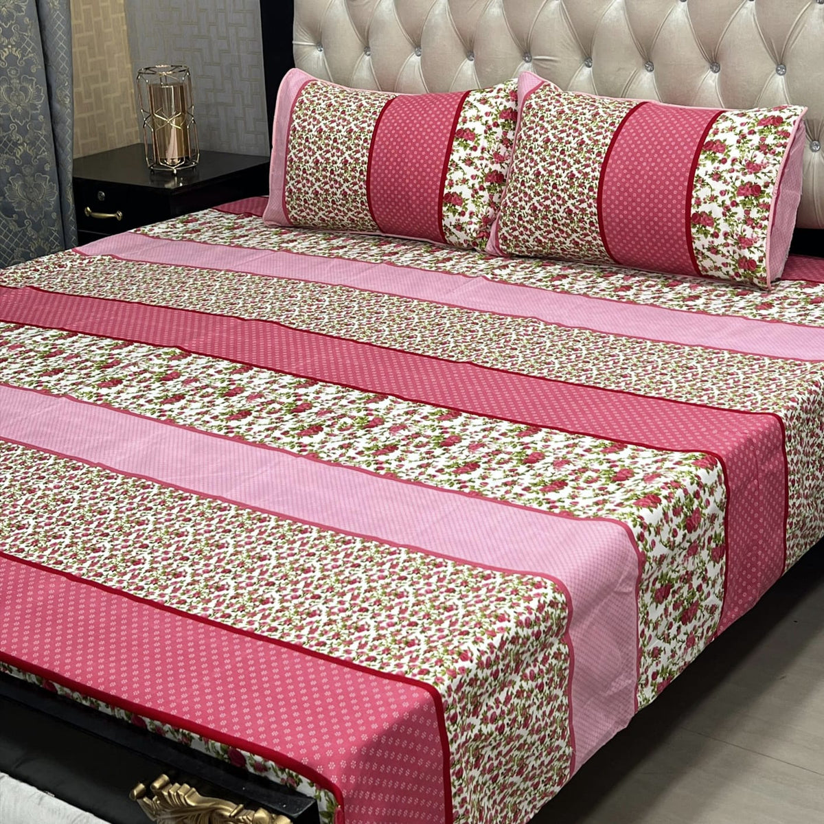 3D Leather Cotton Double Bedsheet