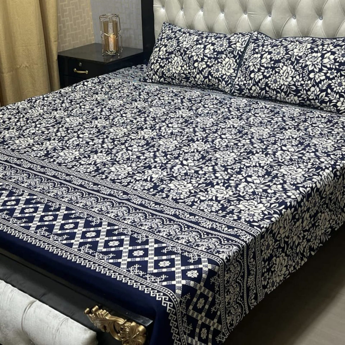 3D Leather Cotton Double Bedsheet
