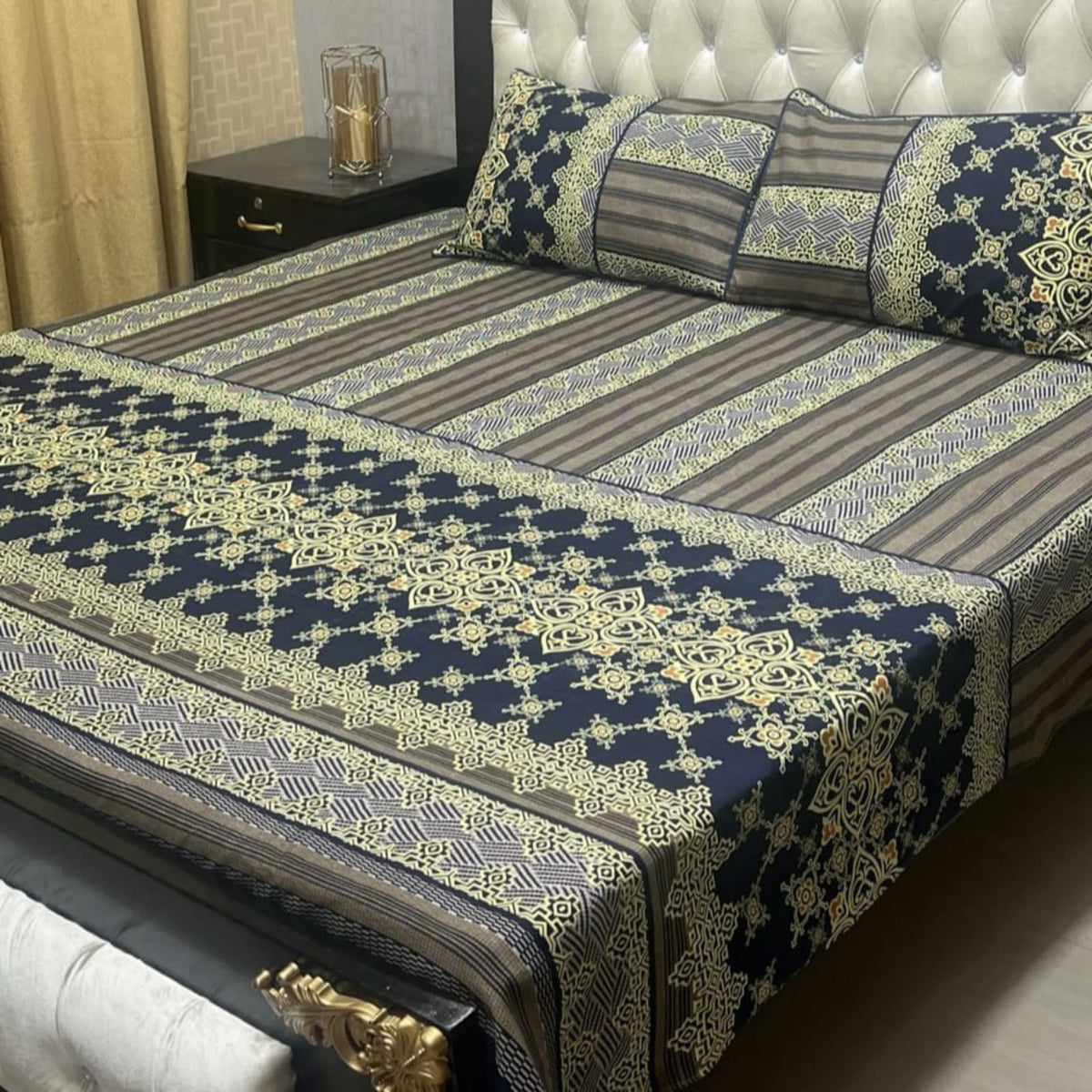 3D Leather Cotton Double Bedsheet