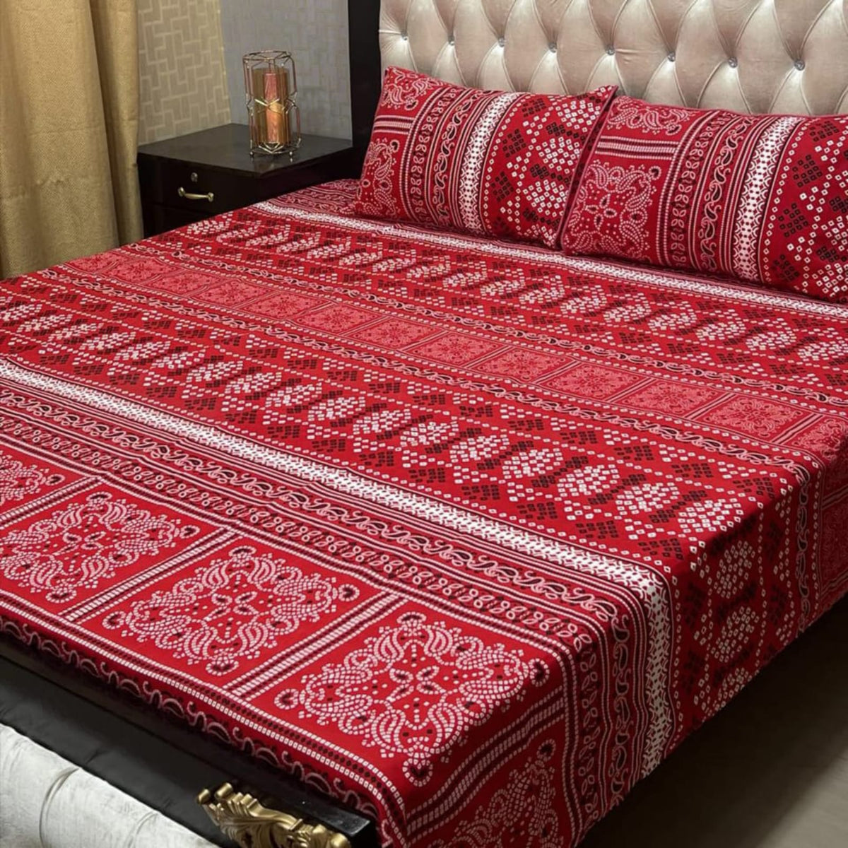 3D Leather Cotton Double Bedsheet