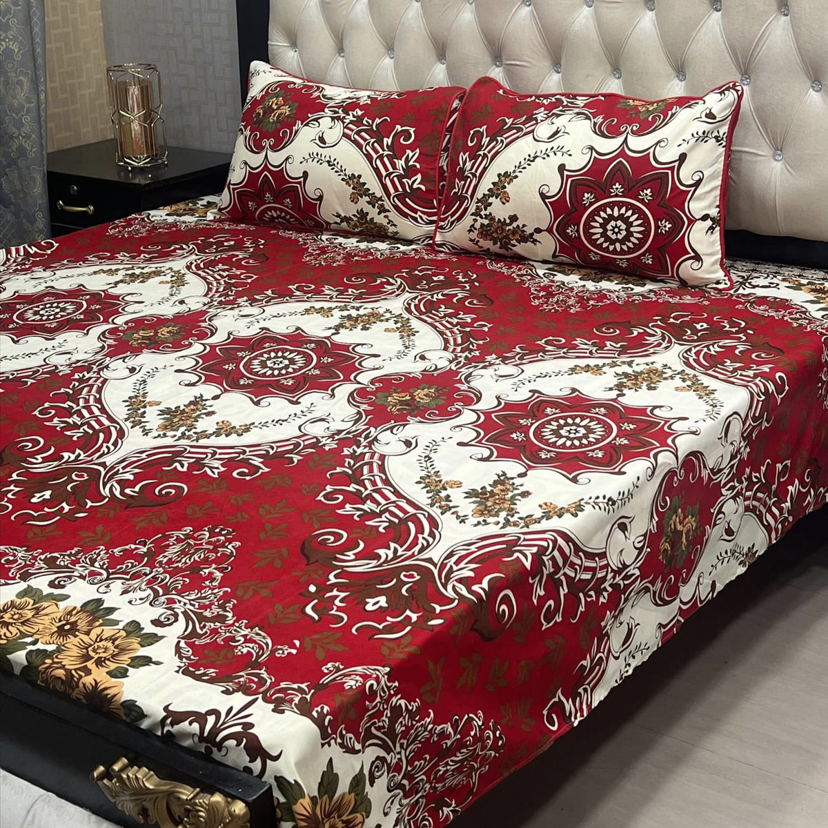 3D Leather Cotton Double Bedsheet