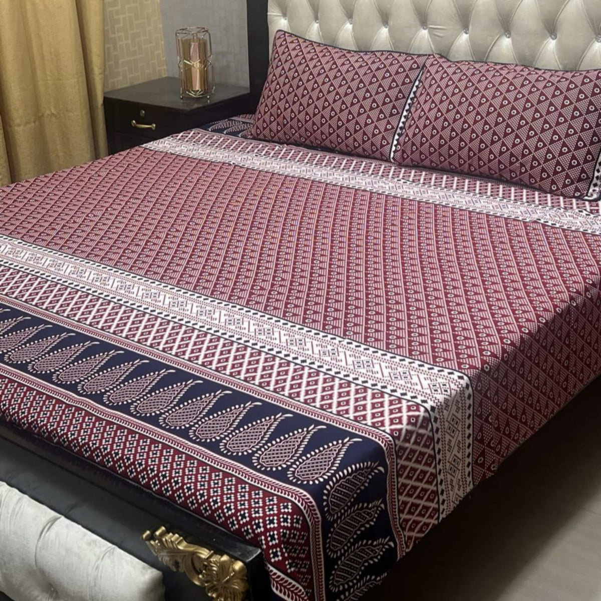 3D Leather Cotton Double Bedsheet