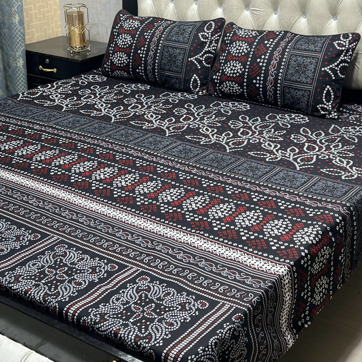 3D Leather Cotton Double Bedsheet