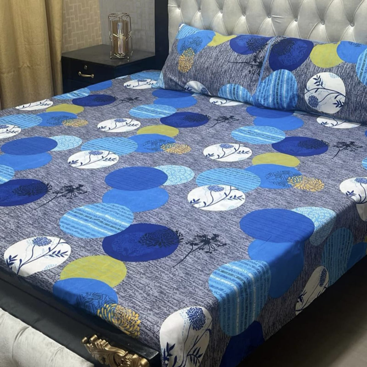 3D Leather Cotton Double Bedsheet