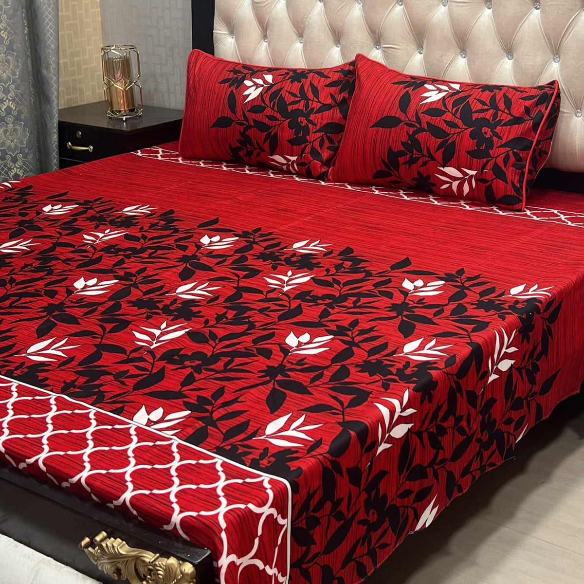 3D Leather Cotton Double Bedsheet