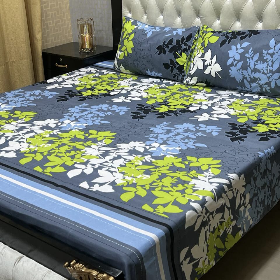 3D Leather Cotton Double Bedsheet