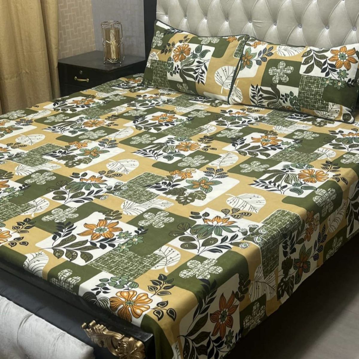 3D Leather Cotton Double Bedsheet