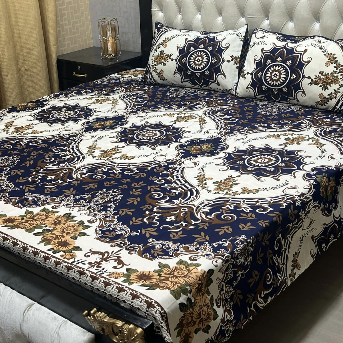 3D Leather Cotton Double Bedsheet