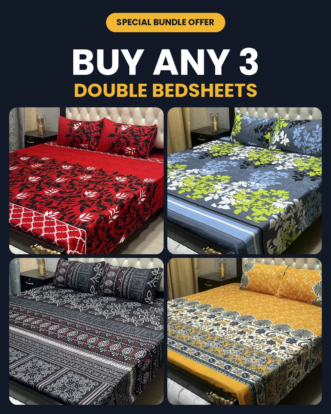 3D Leather Cotton Double Bedsheets