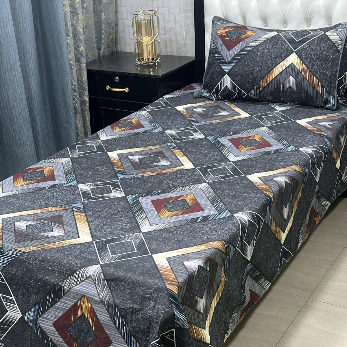 3D Leather Crystal Cotton Single Bedsheet