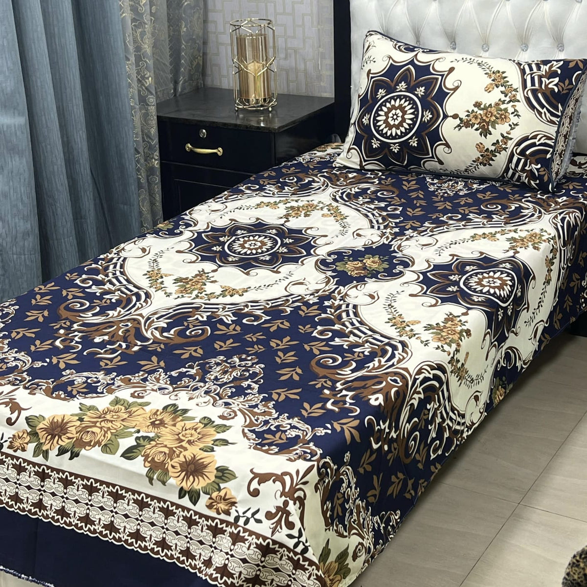 3D Leather Crystal Cotton Single Bedsheet