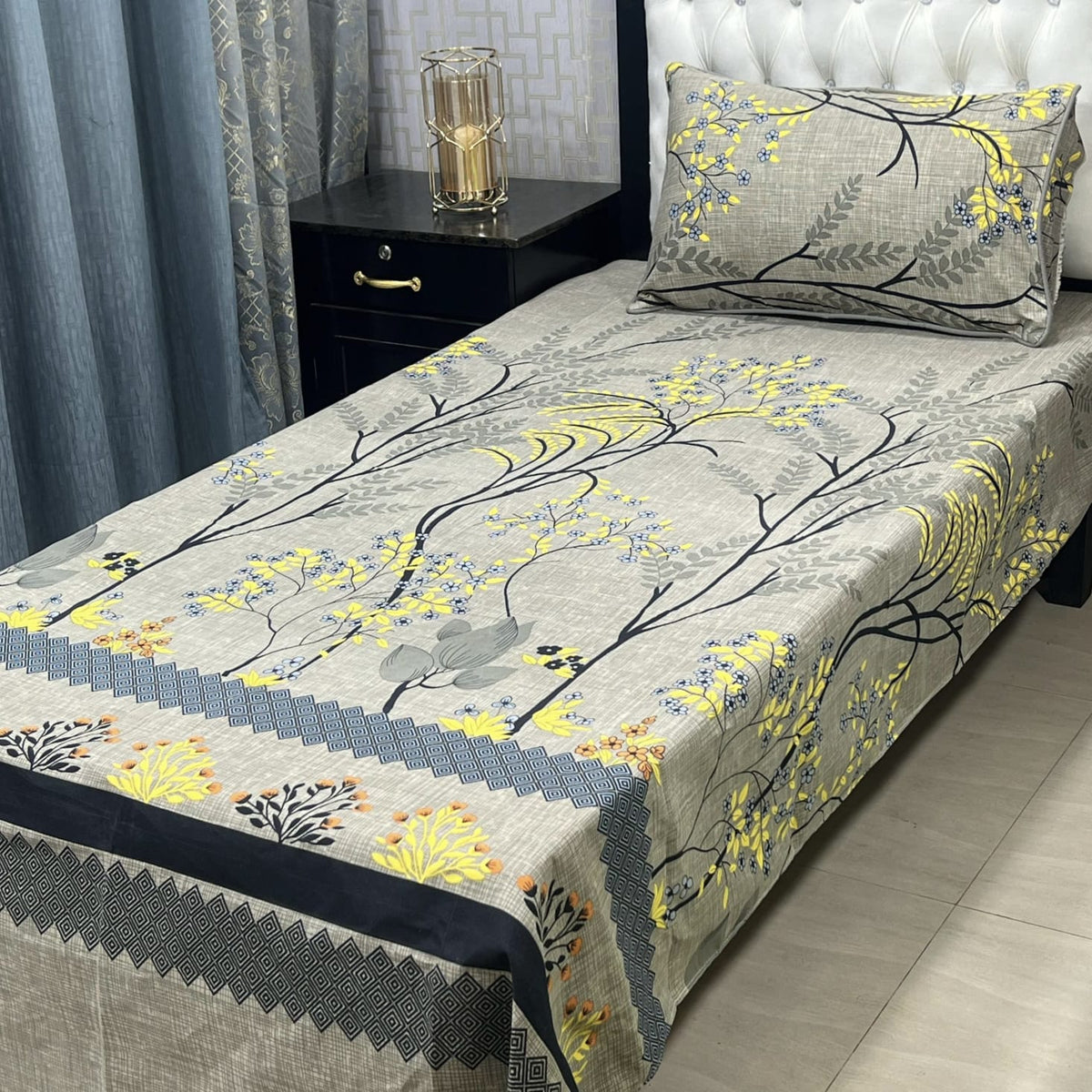 3D Leather Crystal Cotton Single Bedsheet
