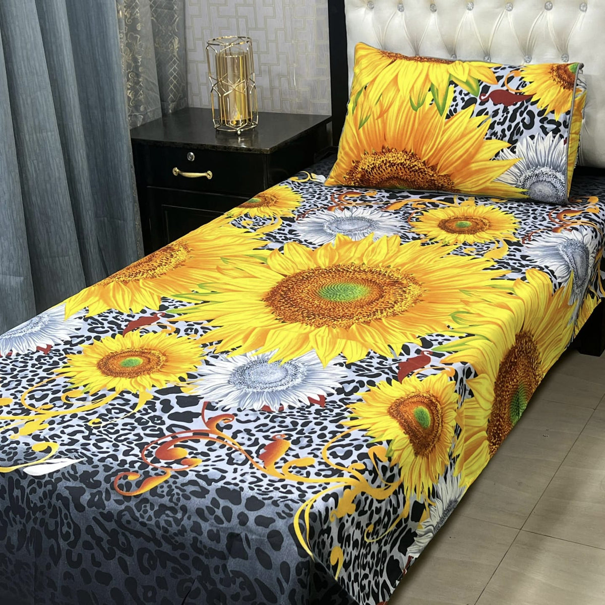 3D Leather Crystal Cotton Single Bedsheet
