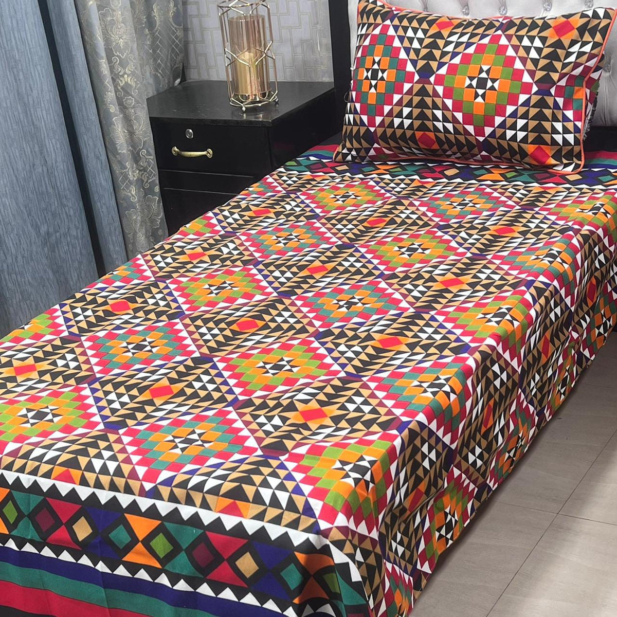 3D Leather Crystal Cotton Single Bedsheet