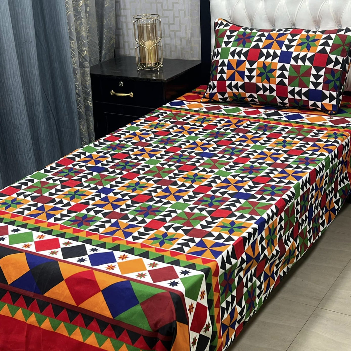 3D Leather Crystal Cotton Single Bedsheet