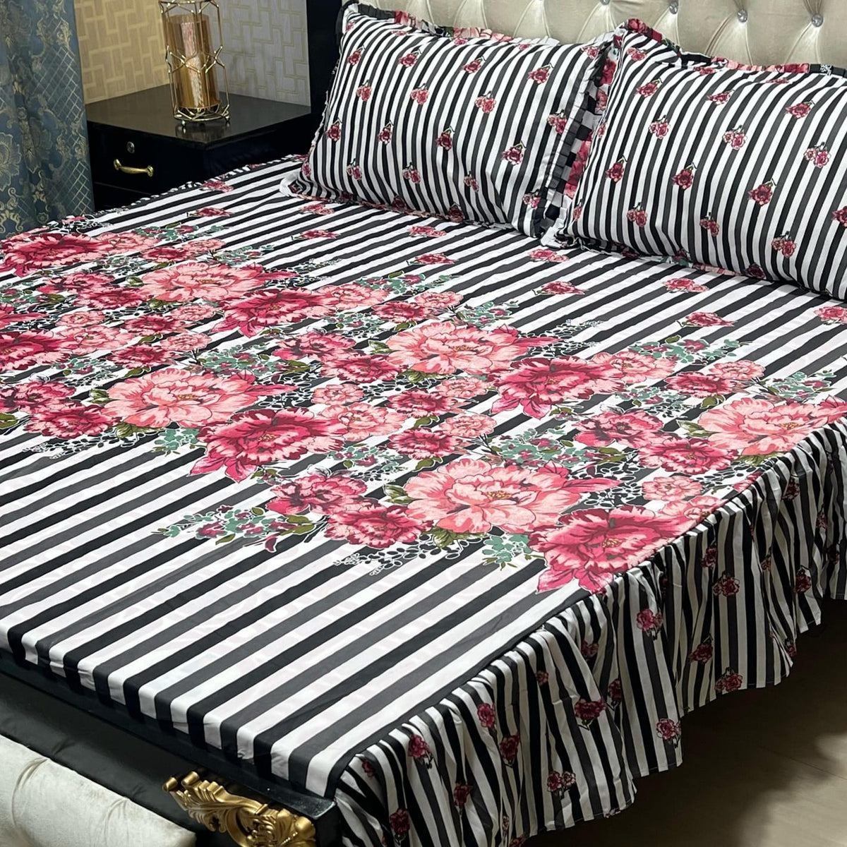2 Sided Frill Cotton Double Bedsheet