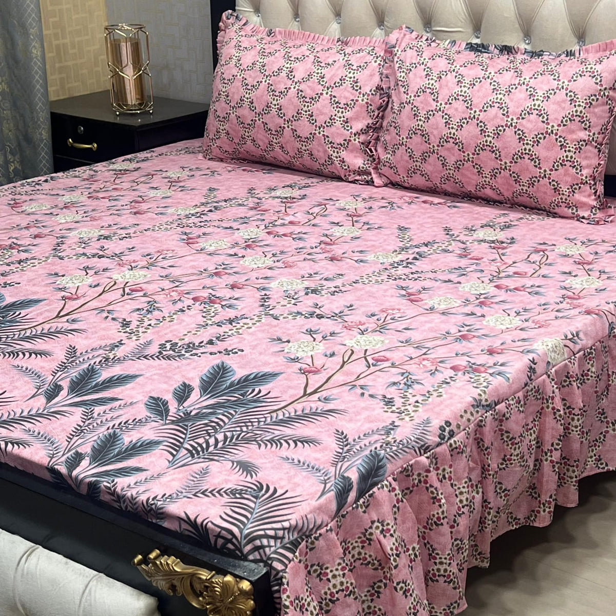 2 Sided Frill Cotton Double Bedsheet