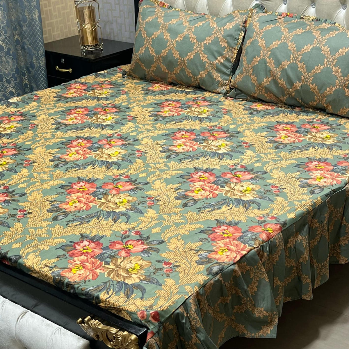 2 Sided Frill Cotton Double Bedsheet