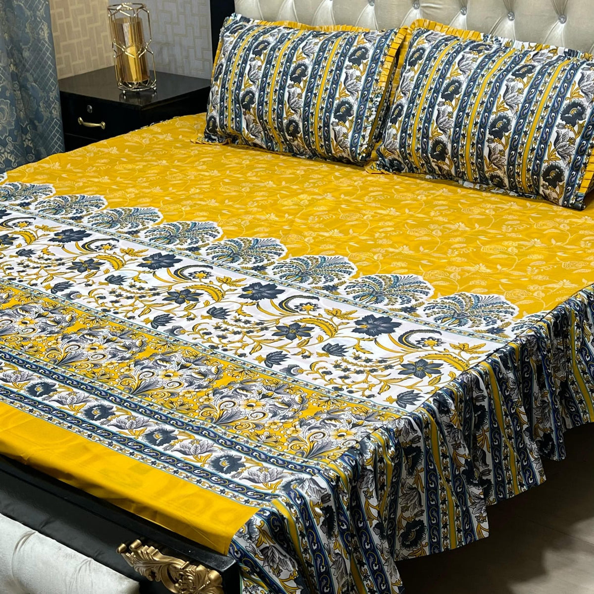 2 Sided Frill Cotton Double Bedsheet