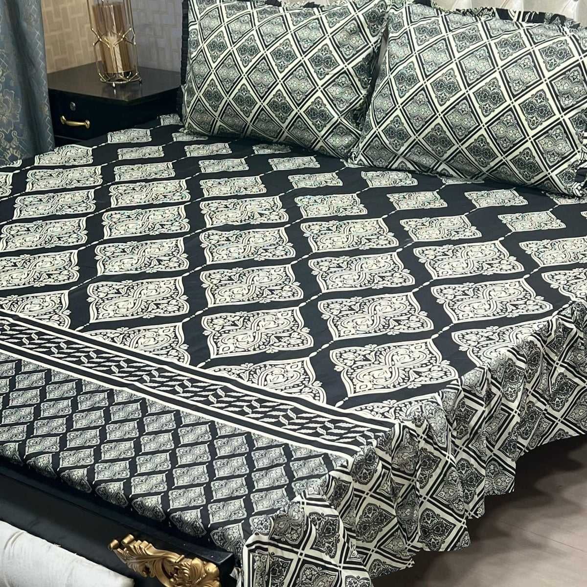 2 Sided Frill Cotton Double Bedsheet