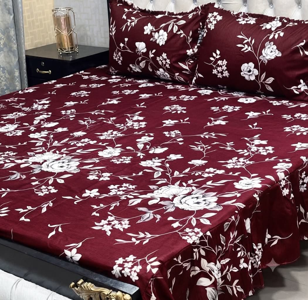 2 Sided Frill Cotton Double Bedsheet