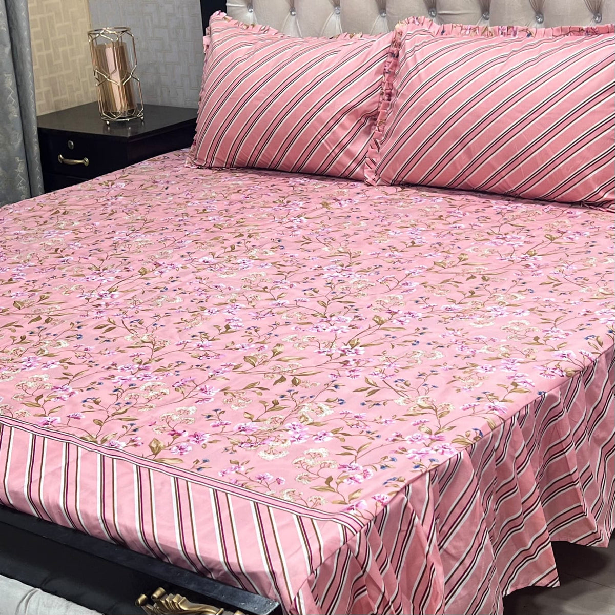 2 Sided Frill Cotton Double Bedsheet