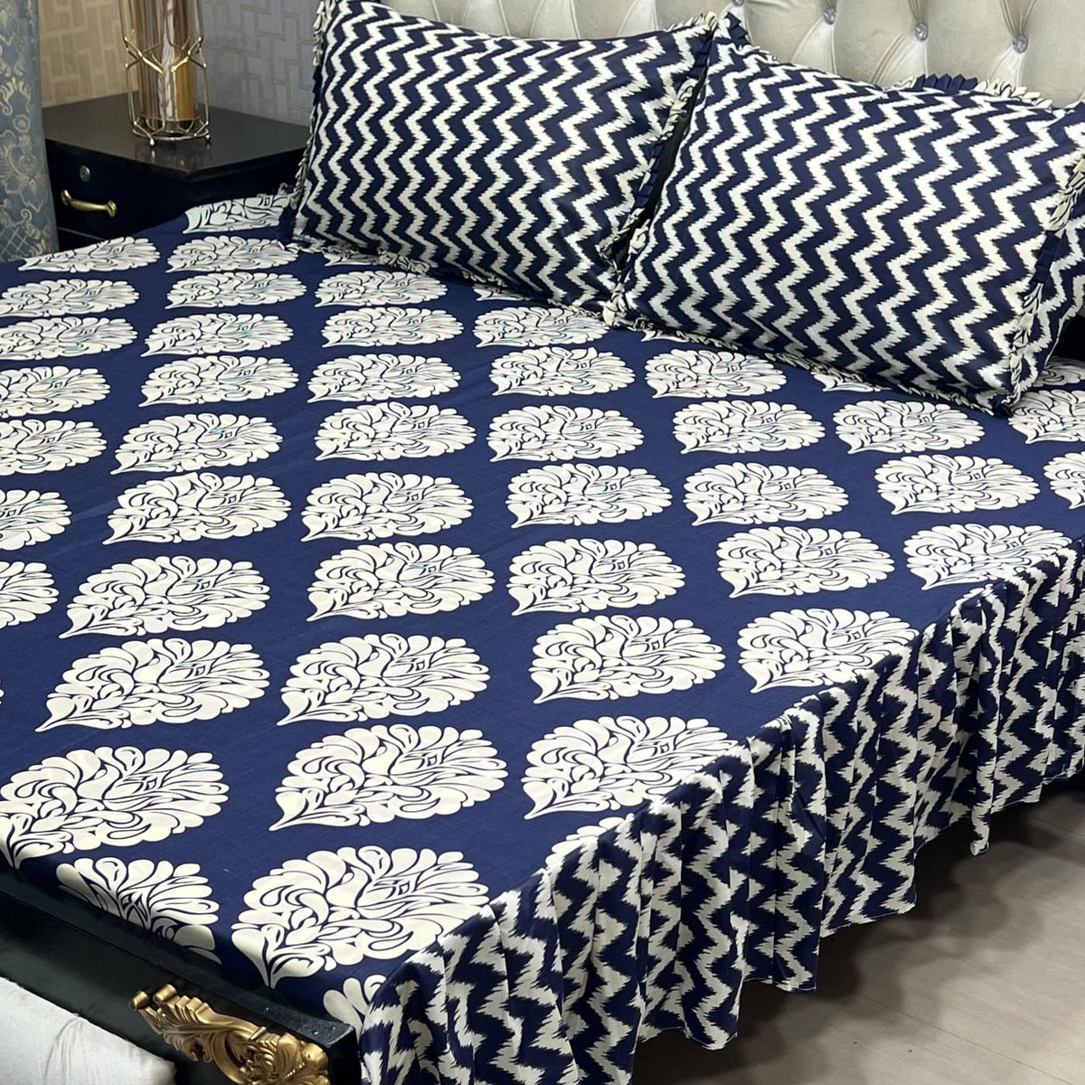 2 Sided Frill Cotton Double Bedsheet