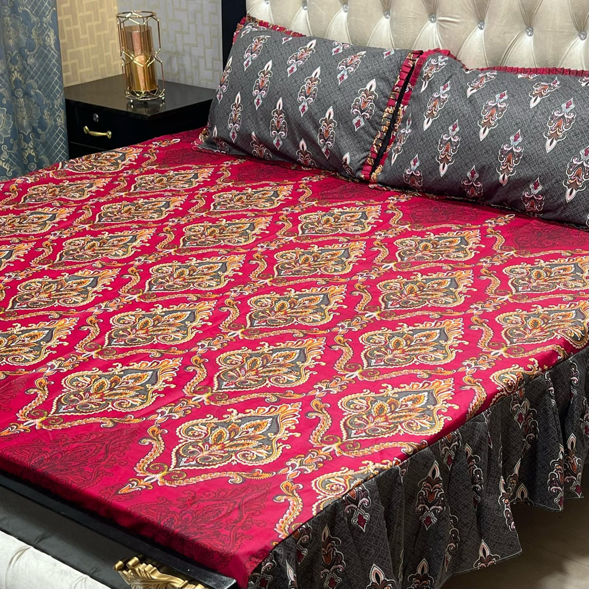 2 Sided Frill Cotton Double Bedsheet