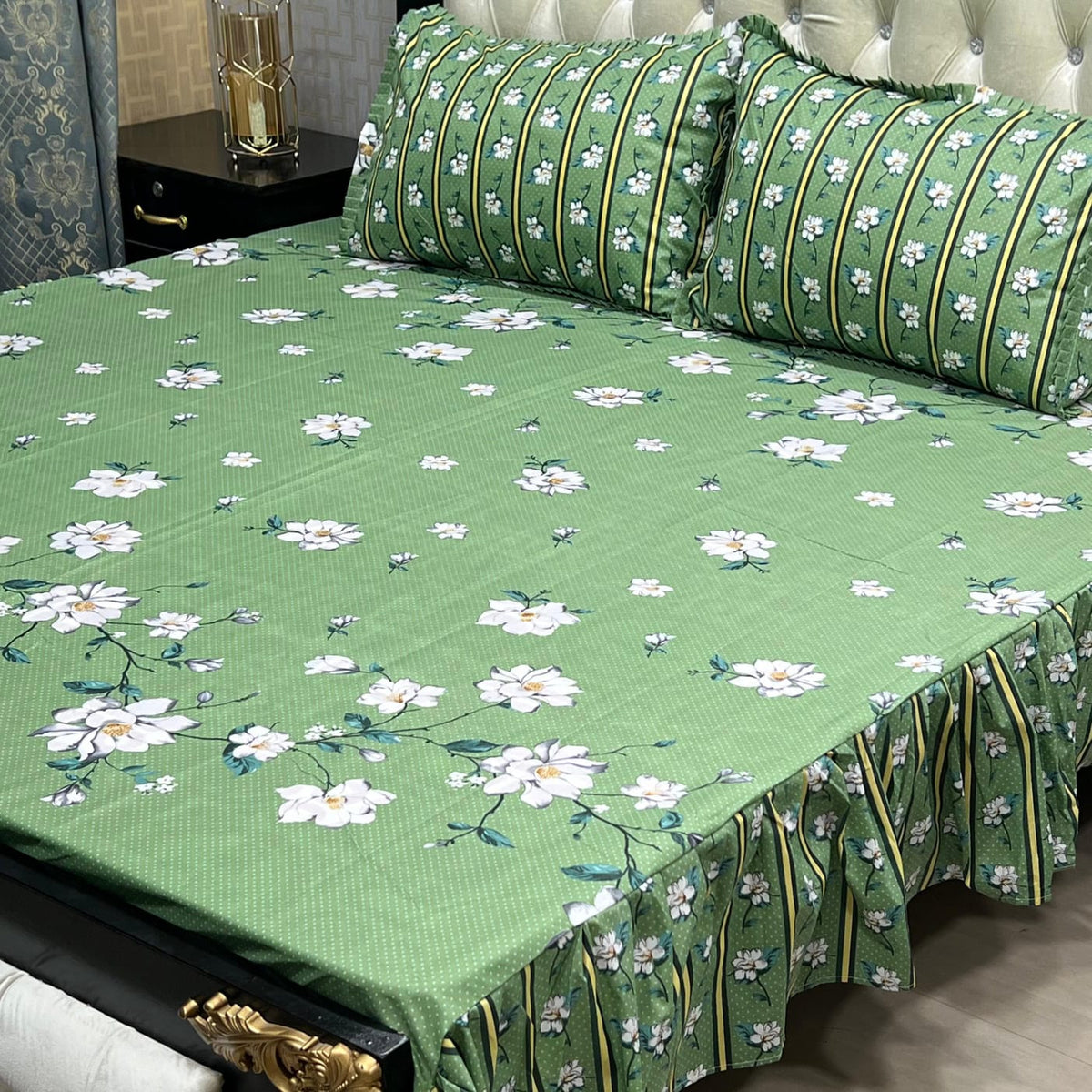 2 Sided Frill Cotton Double Bedsheet