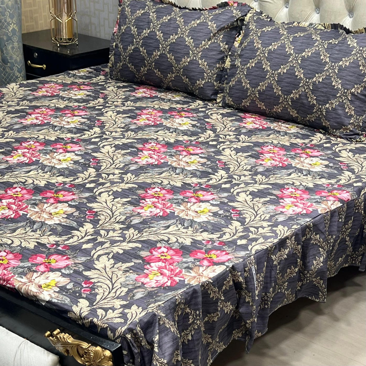 2 Sided Frill Cotton Double Bedsheet