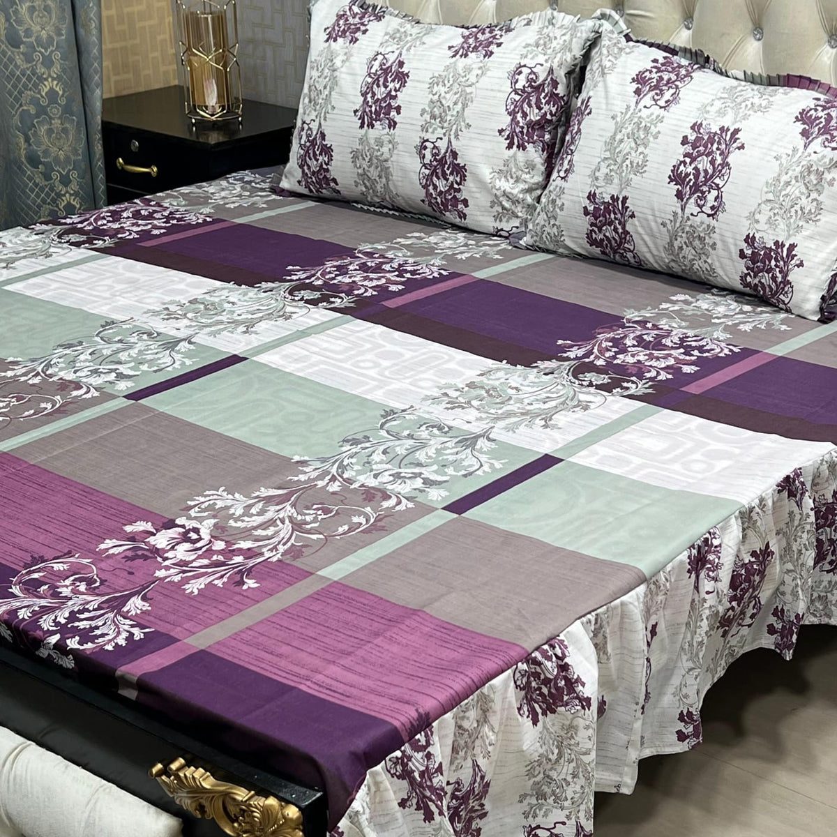 2 Sided Frill Cotton Double Bedsheet