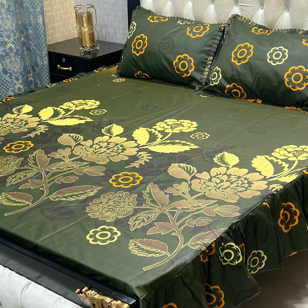 2 Sided Frill Cotton Double Bedsheet