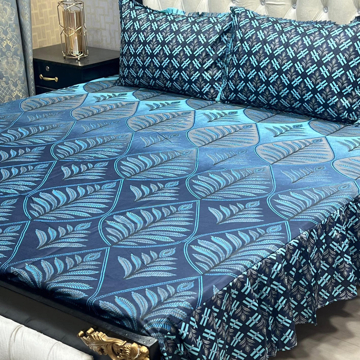 2 Sided Frill Cotton Double Bedsheet