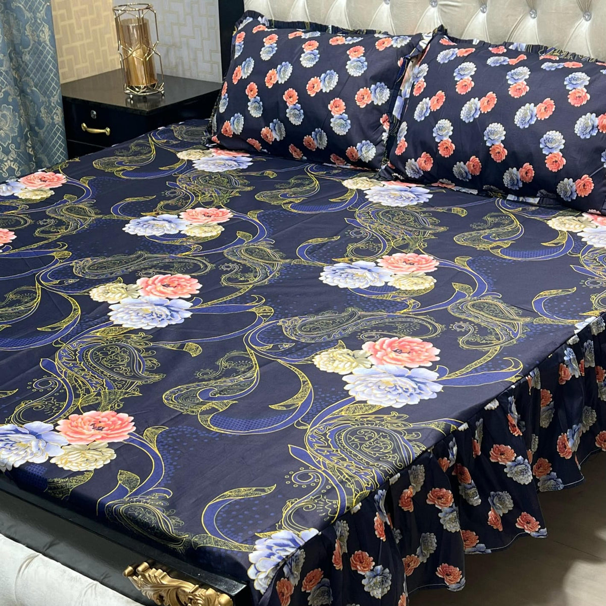 2 Sided Frill Cotton Double Bedsheet