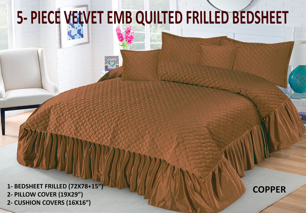 Velvet Quilted Frilled Bedsheet