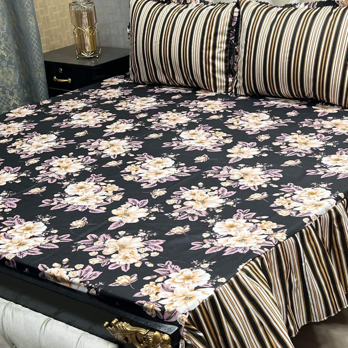 2 Sided Frill Cotton Double Bedsheet